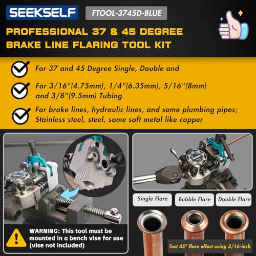 Image of Professional Brake Line Flaring Tool Kit for 45 & 37 Degree Single, Double and Bubble Flares, 3 /16 inch, 1 /4 inch, 5 /16 inch, 3 /8 inch and 4.75mm Steel Copper Metal Tubing