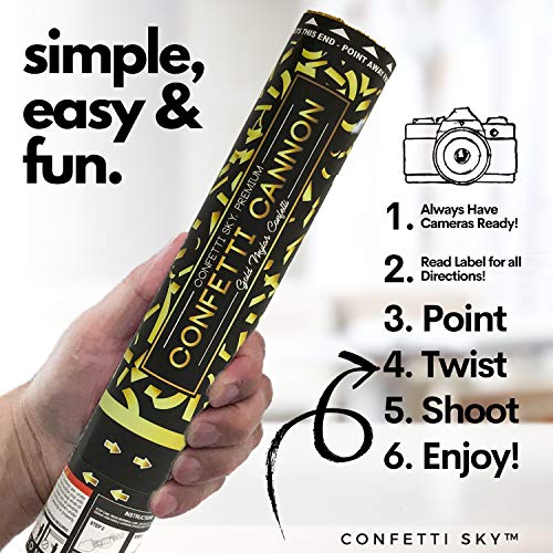 Image of Confetti Sky [6 Pack] 12 Inch Confetti Cannons | Gold Confetti Poppers for Wedding Celebration, Birthday Party, Pranks, Graduation, Christmas Eve and New Year Celebration