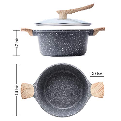 Caannasweis Nonstick Cookware, Stone Nonstick Coating Casserole Dish with lid, Cooking Soup Pan Saucepan with Granite Coating (9.5 inch/4.8 QT) - Thumbnail 5