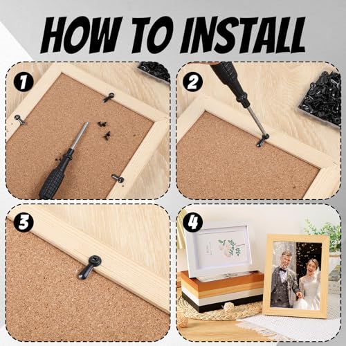 Image of 200 Set Picture Framing Turn Button Fasteners, Photo Backing Clips with Screws, Heavy Duty Metal Photo Frame Clips Fasteners for Craft, Hanging Supplies