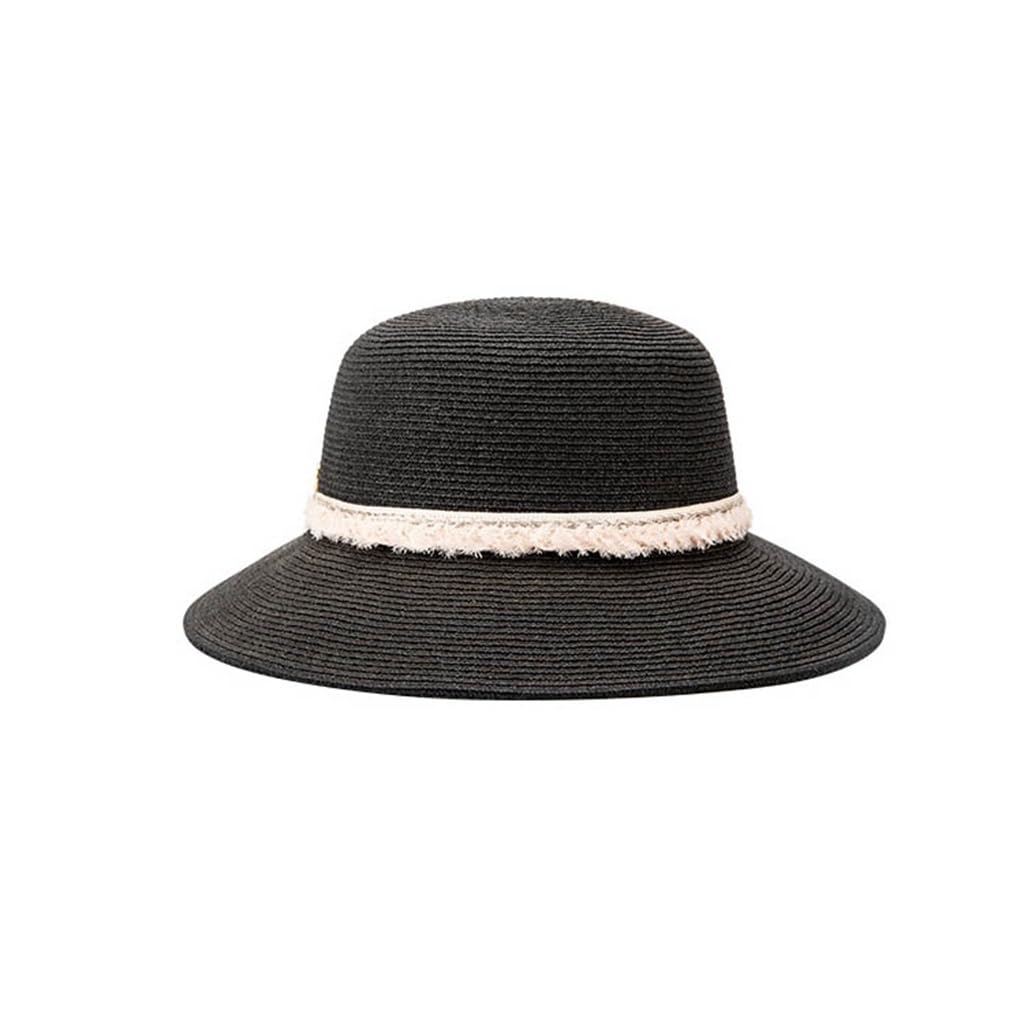Chapeau de plage femme en paille avec haut rond pour le soleil