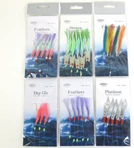 FTD - Fladen Sea Fishing Lures Selection Feathers, Day-Glo and Plankton, - ideal for Mackerel and other sea fishing!