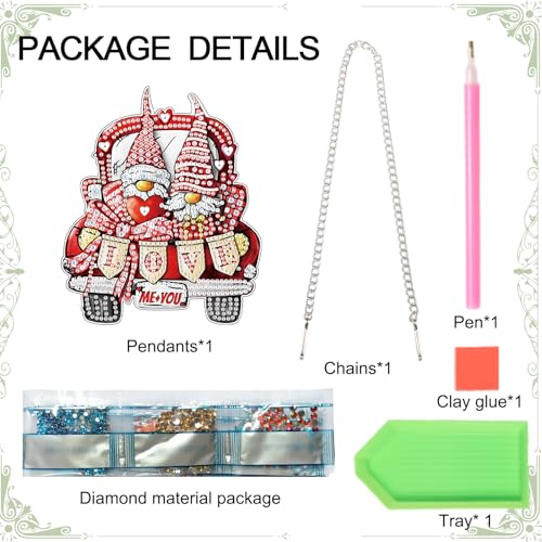 Image of AiYuanzsh DIY Diamond Art Hanging Pendant, Love Gnome 5D Special Shape Crystal Diamond Painting Window Suncatcher Car Ornament, Valentine's Day Home Wall Decoration Gift