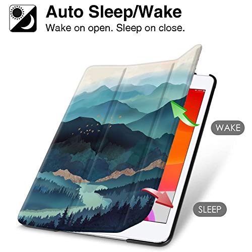 Hi Space Ipad 9Th 8Th 7Th Generation Case Ipad 10.2 Case 2021 2020 2019 Teal Mountain With Pencil Holder, Watercolor Scenery Shockproof Cover Auto Sleep Wake For A2270 A2428 A2429 A2197 A2198 A2200 #TOP2