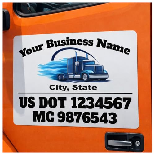 Custom US DOT Trucking Magnetic Signs Personalized Vehicle Magnets with Rounded Corners, Weatherproof magnetic DOT number sign, Full-Color Digital Print for Commercial Trucks and Transportation Fleets