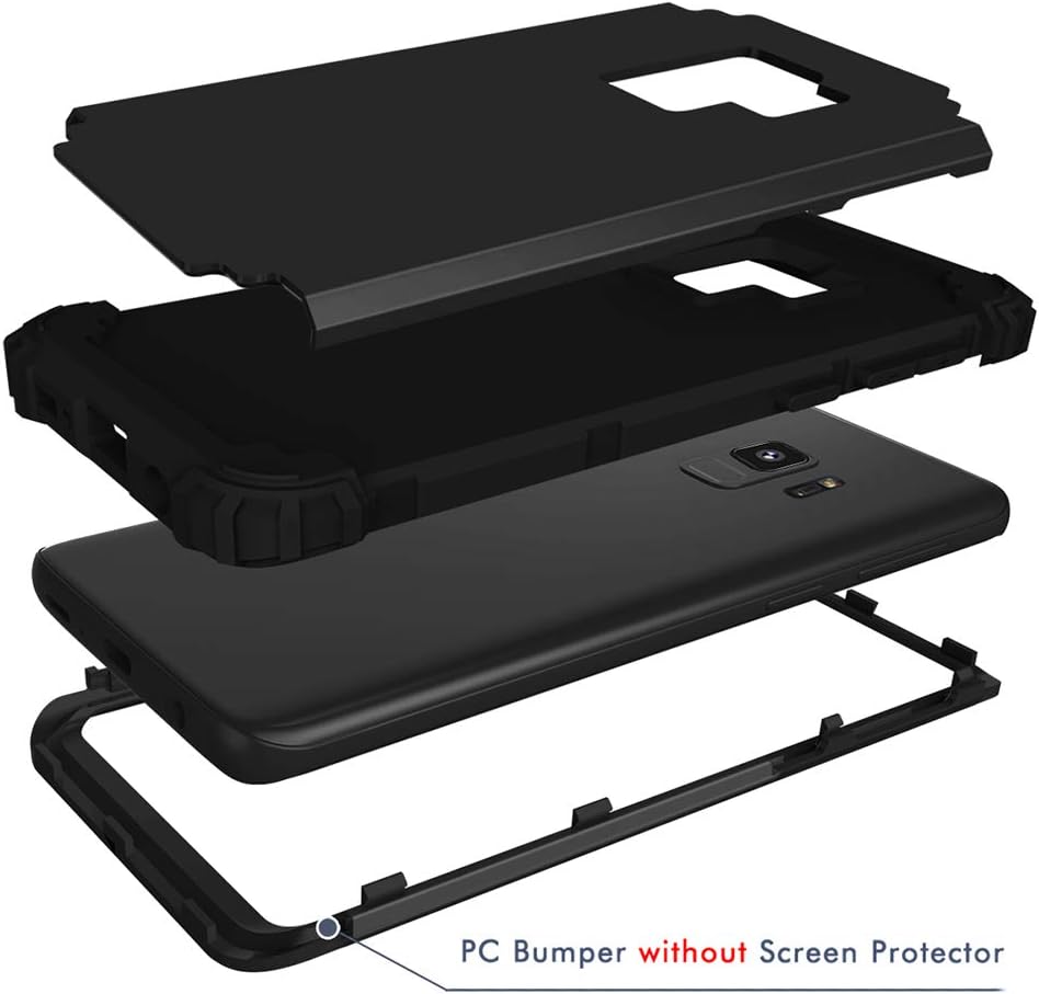 Phone Case for Samsung Galaxy S9 Hard Cover Shockproof Soft Silicone Bumper Hybrid Three Layer Heavy Duty Protective Wireless Charging Cell Accessories Glaxay S 9 Edge 9S GS9 Cases Women Men Black image 3