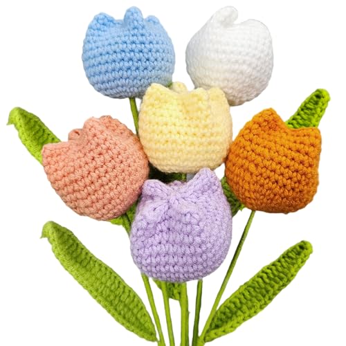 YSFVNP 6PCS Crochet Flower, Knitted Flowers, Weaving Tulips Weaving Handmade Yarn Crochet Flower Bouquets Suitable as a Companion Gift to Give to Others