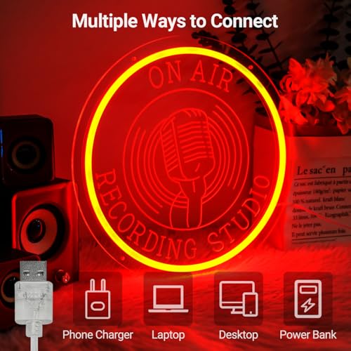 Image of ON AIR Neon Sign with Timing Remote, Dimmable Recording LED Signs for Music Studio Decor, Red Round Live On Air Light Up Neon Light Signs, for Podcast Room, Live Streaming, Broadcasting, Bar