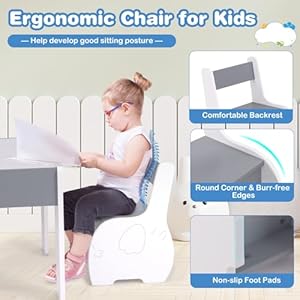Costzon kids table and chair set 4 in 1 wooden activity table 2 chairs with detachable blackboard for arts crafts drawing reading storage 3 pcs toddler table and chairs for boys girls gray  urban country home decor