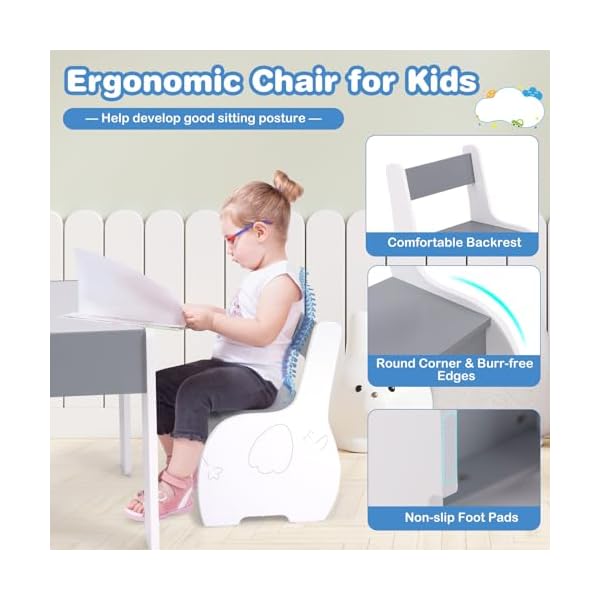 Costzon kids table and chair set 4 in 1 wooden activity table 2 chairs with detachable blackboard for arts crafts drawing reading storage 3 pcs toddler table and chairs for boys girls gray  urban country home decor