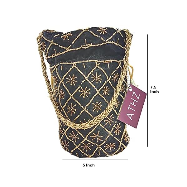 ATHZ Women Velvet Black Potli Bag Wristlets Potli Bag For Gifting Floral Pattern Handbags Pouches (Black) - Image 3