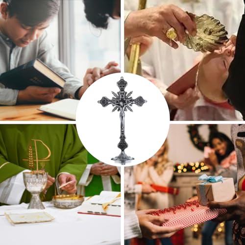 KOMI 9 Inch Metal Crucifix Standing Cross Catholic Decor Detachable Table Cross Home Altar Decor Religious Gifts
