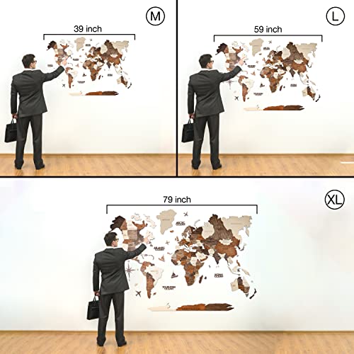 Awesometik" 3D Wood World Map Wall Art Decor - With Our Masterpiece Track Your World Travels - Special For Home, Kitchen And Office. Gift Boxed (M Prime, Multicolor) #TOP4