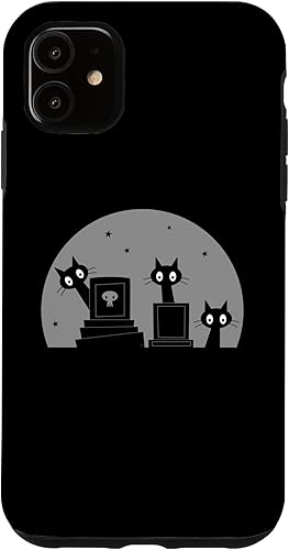 Funda para iPhone 11 espeluznante y bonita funda de gatos de cementerio
