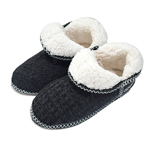 Gpos Women's Cashmere Knit House Slipper Booties Cotton Quilted Warm Indoor Ankle Boots Black #TOP1