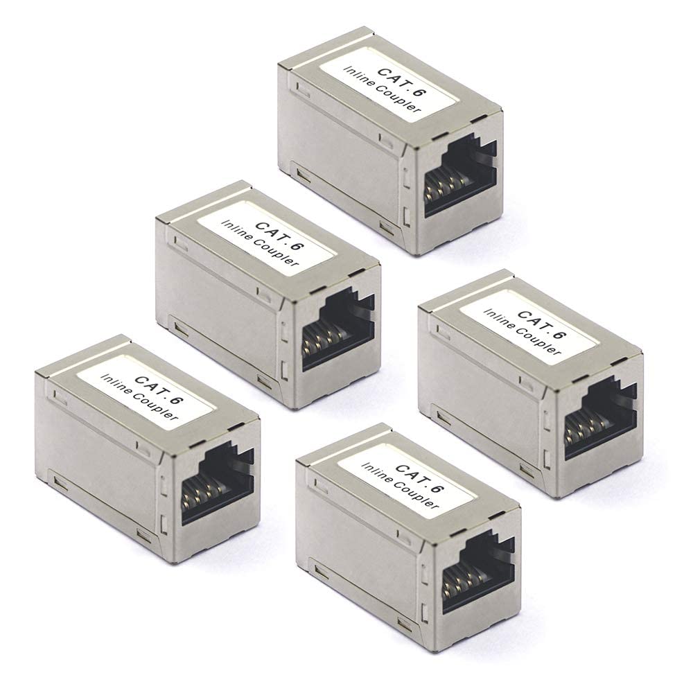 VCE RJ45 Kupplung Cat6, Vergoldet Lan Kabel Verlängerung, Gigabit Ethernet Netzwerkkabel Verbinder, Patchkabel Adapter, POE Cat6 RJ45 LANVerbindung, für Switch, Router, PC, TV, PS4 – 5 Stück