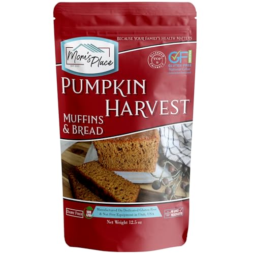 Mom's Place Gluten-Free Pumpkin Harvest Muffin & Bread Mix, Nut-Free, Soy Free & Dairy Free, 12 Servings, 12.5 oz