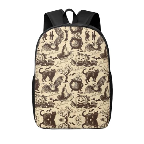 Mochila ligera EdWal con estampado de sombrero de bruja unisex casual negra para universidad