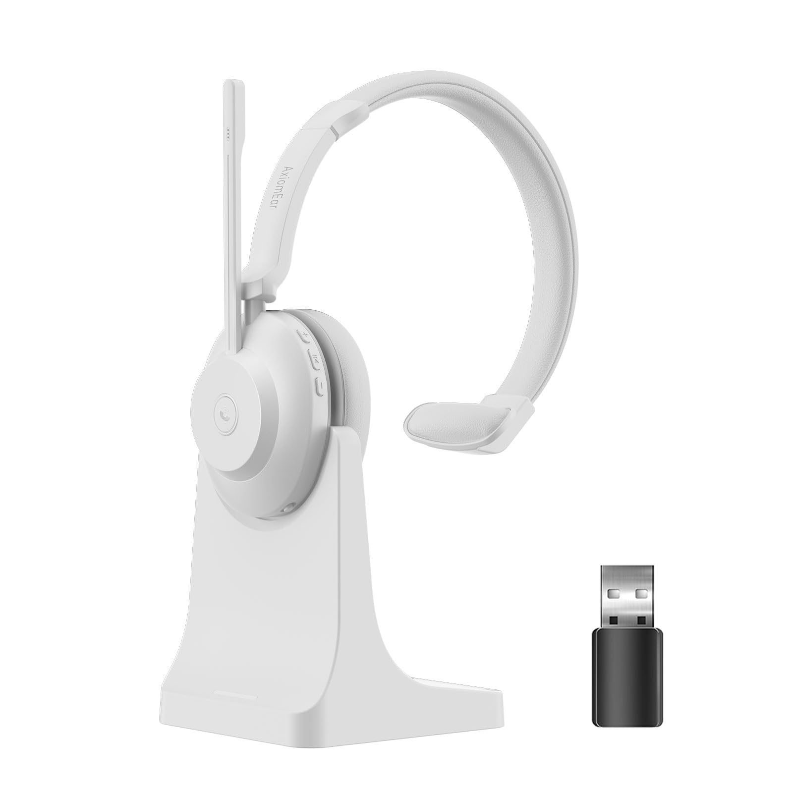 Bluetooth Wireless Headset with Mic for Work, Advanced Noise Reduction Microphone, Clear Calls - Comfortable On-Ear Headphones, Bluetooth 5.3, Applicable to Laptop, PC, Zoom, Office(White)-image-18