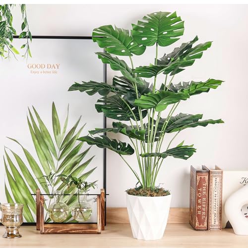 Der-Rose-28-Fake-Plants-Large-Artificial-Monstera-Faux-Plants-Indoor-with-White-Pot-for-Home-Office-Living-Room-Decor