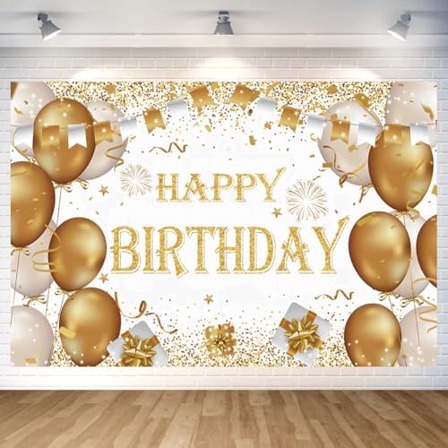 Gold Birthday Party Decoration - Happy Birthday Backdrop & Photo ...