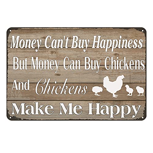 Jacevoo Funny Chicken Coop Sign Money Can't Buy Happiness But Money Can Buy Chickens Tin Sign Vintage Kitchen Barn Coop Wall Decoration Sign 8x12 Inch