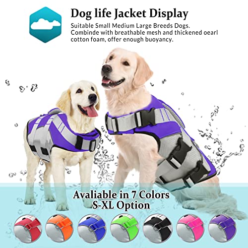 Sunfura Dog Life Jacket, Pet Swimming Vest Reflective Dog Float With Rescue Handle For Boating, Kayaking, Dog Life Vests Adjustable Safety Preserver For Small Medium Large Dogs (Purple,L) #TOP1