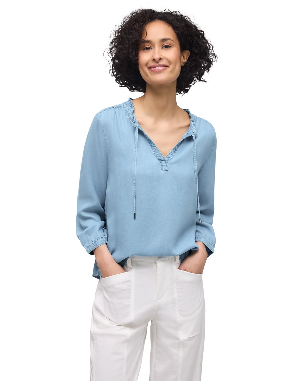 Street One 3/4-Arm Bluse mit Split Neck im Denim-Look