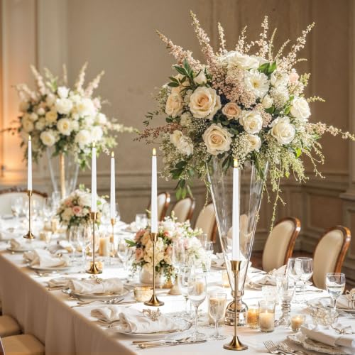 Image of 12 Pcs Flickering Flameless LED Taper Candles, White Wedding Decor