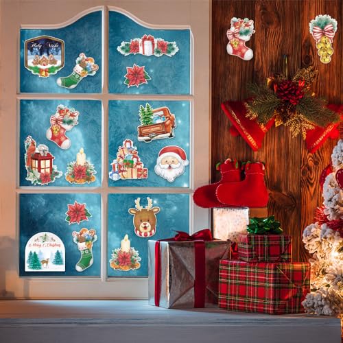 Image of Hying 52 PCS Christmas Cutouts Xmas Santa Bell Bulletin Board Set Christmas Reindeer Cutout Decorations Winter Holiday Cutouts Cardstock Paper Cut-Outs for Classroom Chalkboard Christmas Decorations