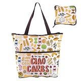 VAMSII Italian Cuisine Gifts Italian Food Folding Shopping Bag Pasta Lovers Gift Italy Foodie Reusable Grocery Bag