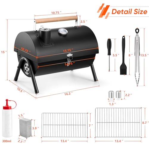 Portable Charcoal Grill with 6 BBQ Tools, HaSteeL Compact Tabletop Barbecue Grill with Thermometer, Small Smoker for Outdoor Camping Backyard Beach BBQ, Thick Steel, Easy to Assemble by HaSteeL - Used condition - Image 7