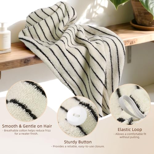 Jacquotha Cotton Hair Towel Wrap for Women (Black & White Striped) - Image 2