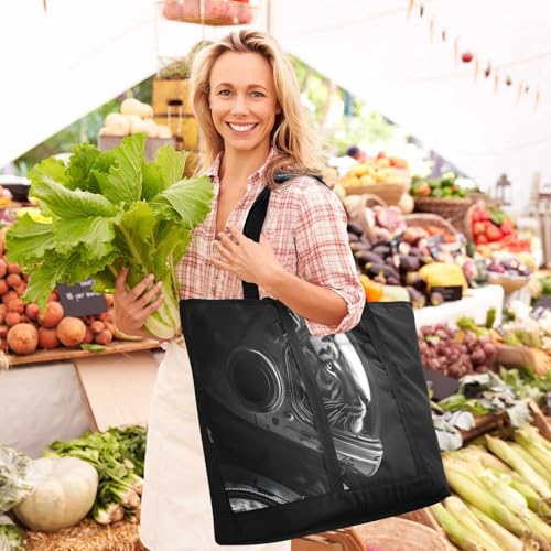 Cool Big Cat Astronaut Large Insulated Tote Bag for Grocery Shopping Reusable Tote Bags for Women Men, Cooler Bag with Zippered Top & Handles for Beach Picnic Travel2