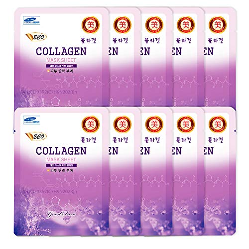 ECO Collagen Essence Facial Mask Sheets 10ea - Korea Skin Care Hydrating Moisturizing Revitalizing for Dry, Sensitive and Tired Skin