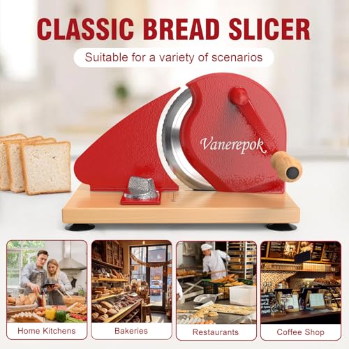 Image of vanerepok Manual Bread Slicer Adjustable Thickness for Homemade Sourdough | Hand Crank Bread Cutter with Scale & Stable Suction Cups & Wood Base for Even Slicing Perfect Baking Gift for Home Bakers