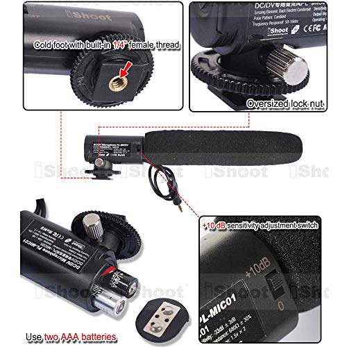 iShoot DC/DV Dedicated Microphone MIC with 3.5mm Audio Plug Compatible with Canon Nikon Digital Camera & Video Camcorder with 3.5mm Mic Jack, ±30 ° Tilt Angle Adjustable - Thumbnail 5