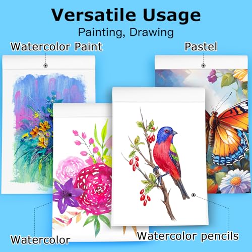 Image of Hapikalor 9 inchx12 inch Watercolor Paper Pad, 2-Pack, 140lb /300gsm Artist Painting Drawing Paper Book, Art Supplies for Adults Kids, Watercolors, Watercolor Paint Set, Sketchbook, Journal, Blue