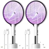 2PACK Electric Fly Swatter 4500V Bug Zapper Racket, 2 in 1 Handheld Fly Zapper & Purple Mosquito Killer Rechargeable and 3-Layer Safety for Indoor Home Office Backyard Patio Camping