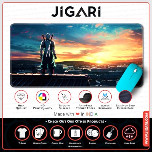 Image of Anime Theme Printed XL Extended Stich Edge Mousead | Smooth Surface Gaming Mousepad with Anti-Slip Rubber Base | 3mm Thick - 11 x 23 Inch (D Slayer (P99))