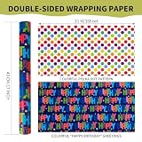 woric Reversible Birthday Wrapping Paper Roll 17 Inch x 36 Feet Happy Birthday Lettering Gift Wrapping Paper for Boys Girls Kids Party, Baby Shower, Holiday