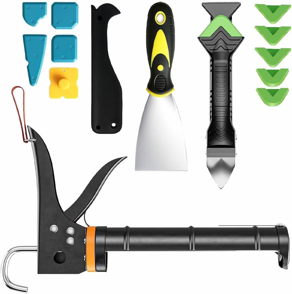 Complete Sealant Tool Kit, Caulking Gun + Scraper + Putty Knife for Home Joint Sealing
