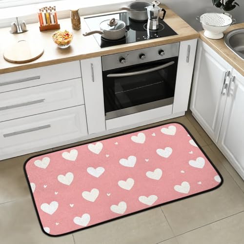 Kitchen Rugs and Mats Valentine's Day Cute Heart Love Super Absorbent Kitchen Carpet Non-Skid Comfort Floor Rugs Washable Mat for Floor Home Office Sink Living Room Laundry Decor 39x20 in,JR-202