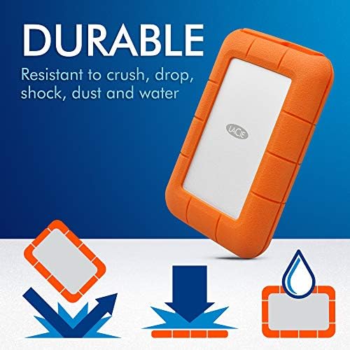 LaCie Rugged Thunderbolt 3, USB-C, USB 3.0 Portable 2.5-Inch External Hard Drive for PC and Mac with 3 Years Data Recovery Plan - Orange, 5TB