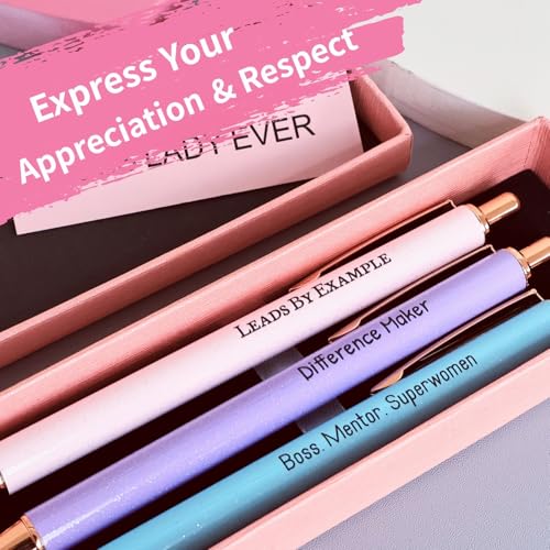 Jxueych Fancy Metal Pen Set with Inspirational Motivational Quotes Nice and Cute Boss Lady Gifts Teacher Pens Office Decor Coworker Employee Appreciation Gifts (Boss Lady)