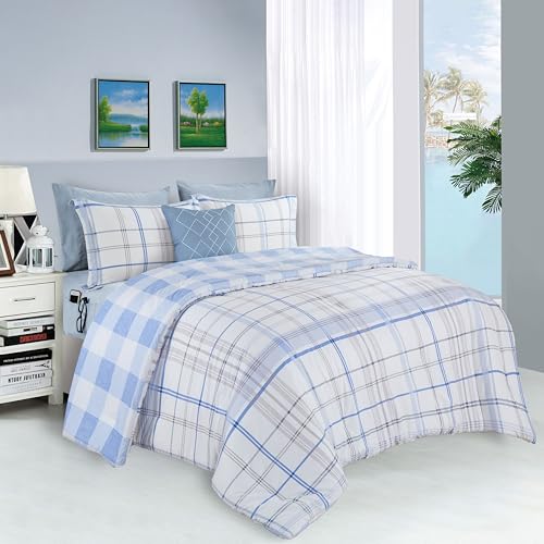Elegant Comfort Silky Soft 8-Piece Plaid Lodge Bed-in-a-Bag Comforter Set, Includes 4pc Smart Sheet Set, Comforter, Decorative Pillow, Matching Pillowcases and Shams - Full/Queen, Aqua