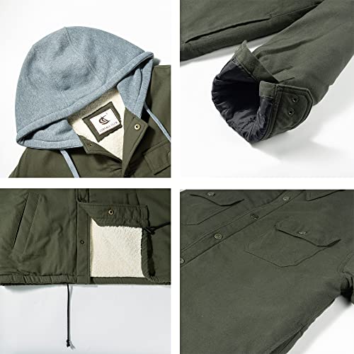 Image of COEVALS CLUB Men's Flannel Shacket Casual Button Snap Sherpa Quilted Lined Premium Jacket Shirts