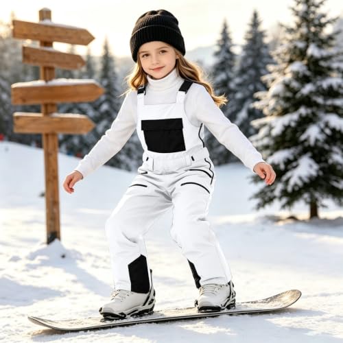 Snow Bibs Kids Waterproof Insulated Snowboard Snowpant with Pockets White - image 3
