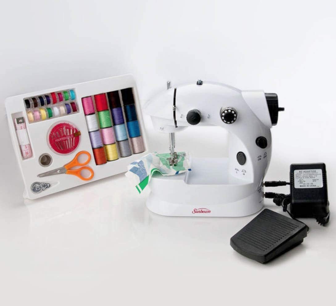 Sunbeam White Mini Sewing Machine, 8.5" L x 4.5" W x 6.5" H
