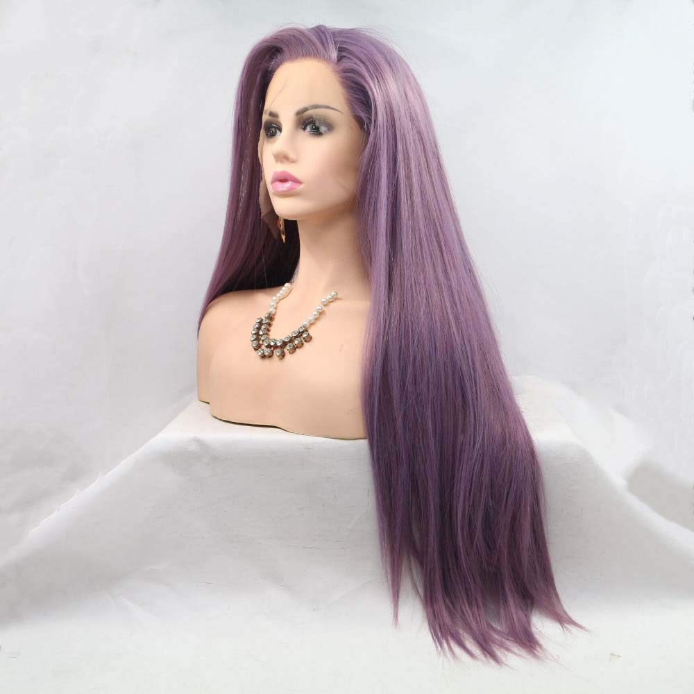 Mixed Purple Wig Long Silky Straight Wigs For Women Hair Synthetic Lace Front Wigs Heat Resistant Fiber Long Hair Wig Cosplay Part
